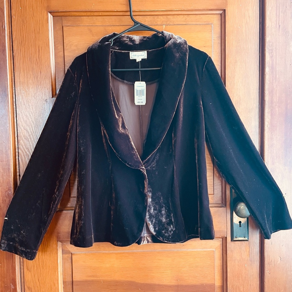 Cloth & Portrait Women’s Chocolate Brown Velvet Blazer large